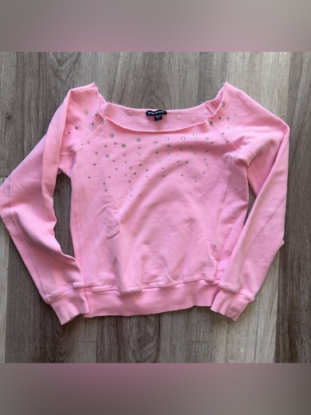 bebe - Vintage Y2K bebe Sport - Pink Crystal-Embellished Sweatshirt Top